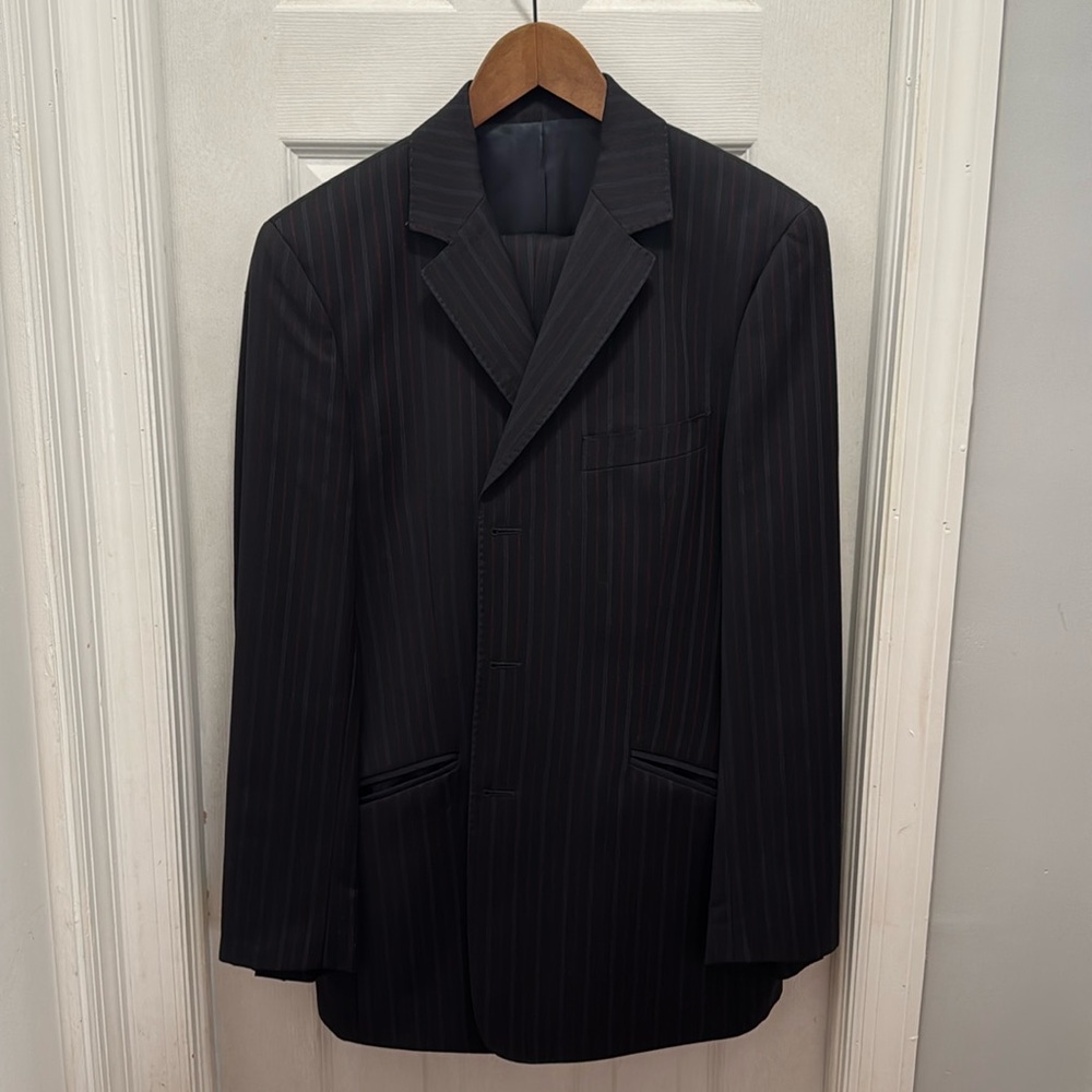 Vintage Gianfranco Ferre Italian 2 piece blue, pinstripe suit.